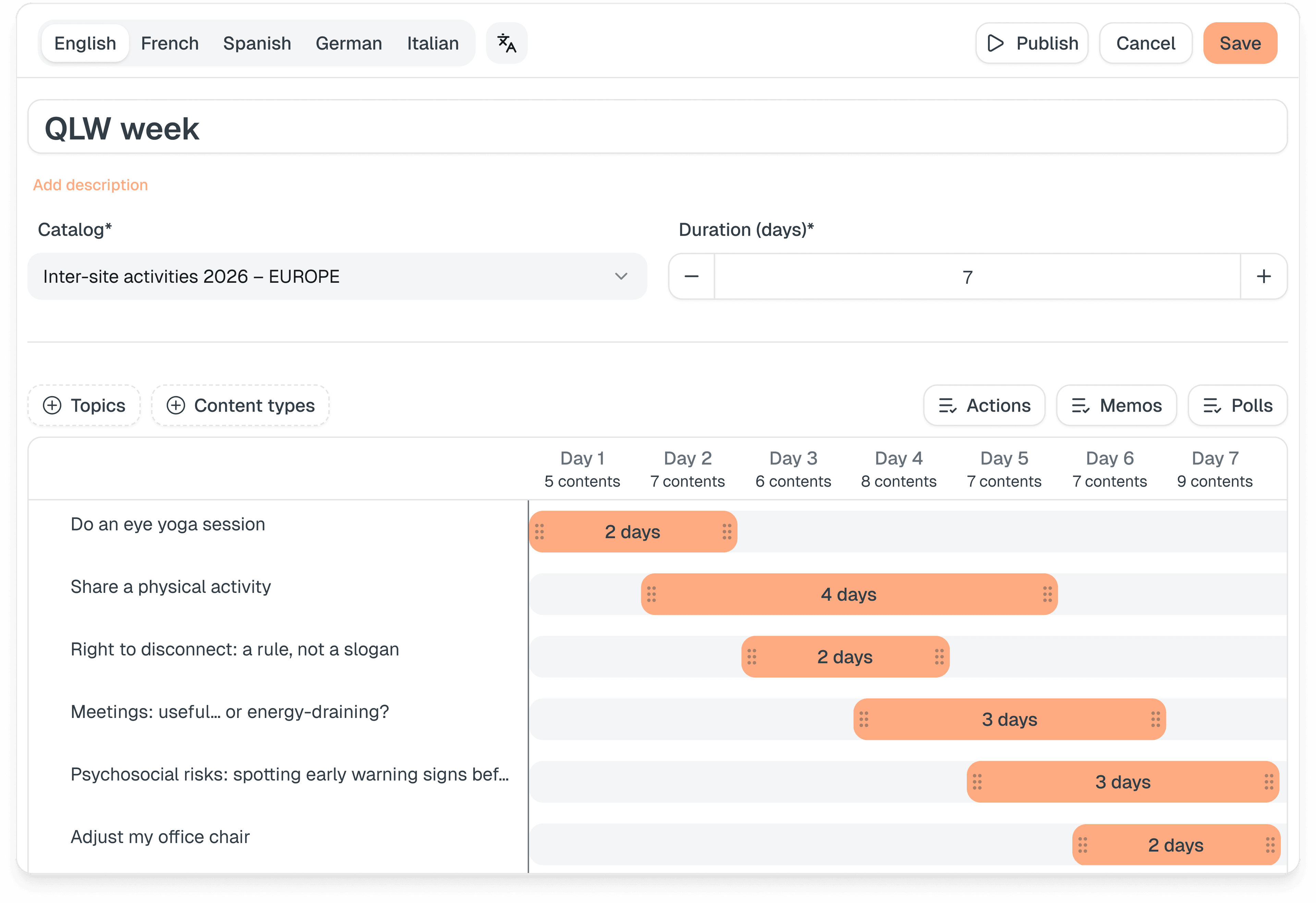 Drag and drop timeline editor interface