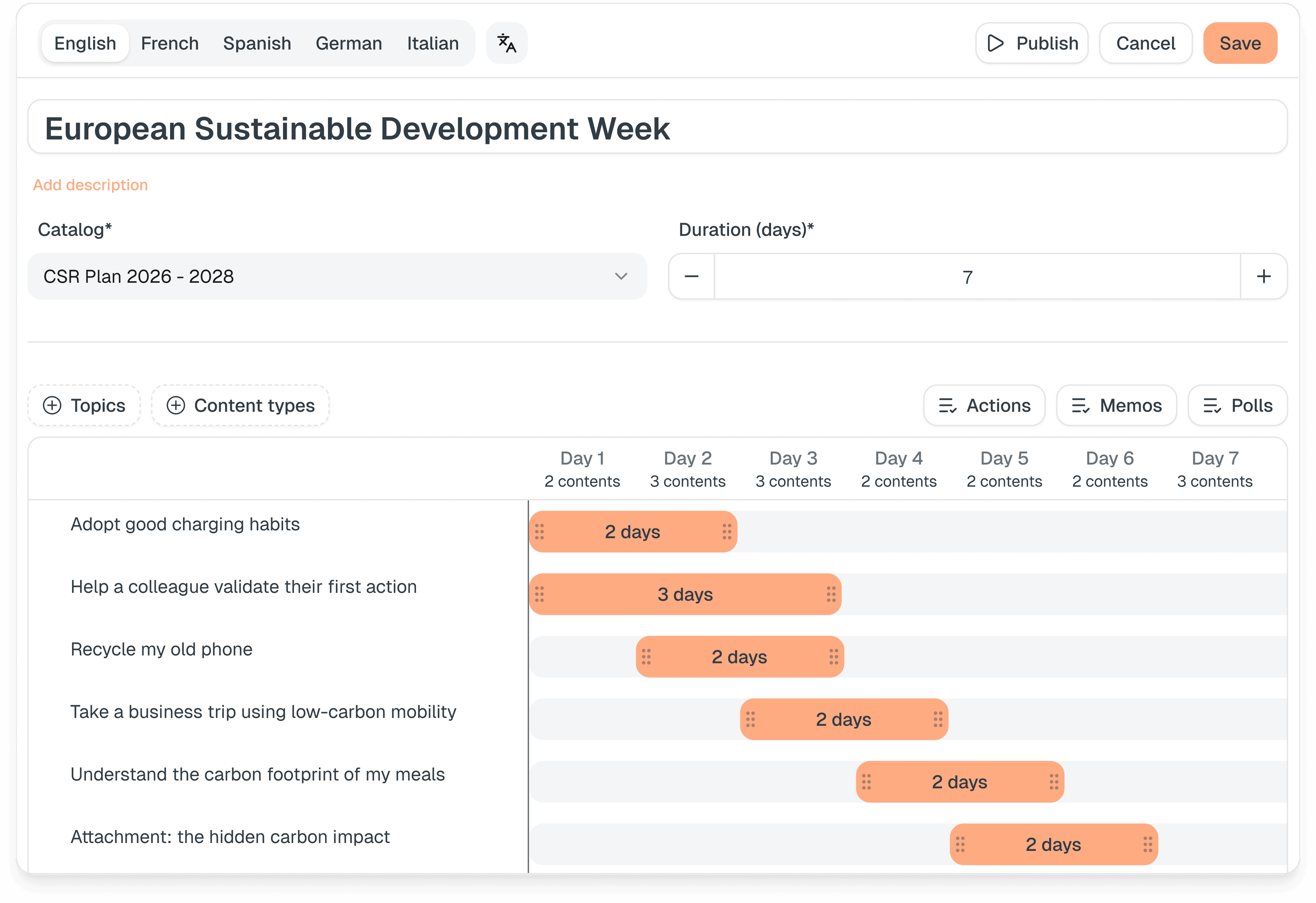 CSR campaign timeline editor
